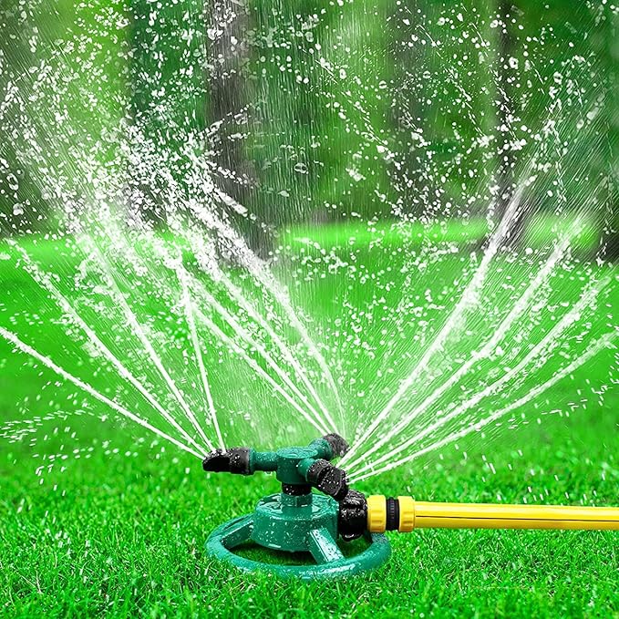 SS Automatic 360° Lawn Sprinkler 3 Arm 4 Nozzle for Watering Garden Plants/Pipe Hose Irrigation Yard Water Sprayer