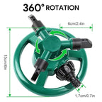 SS Automatic 360° Lawn Sprinkler 3 Arm 4 Nozzle for Watering Garden Plants/Pipe Hose Irrigation Yard Water Sprayer