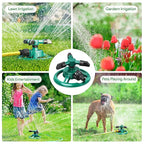 SS Automatic 360° Lawn Sprinkler 3 Arm 4 Nozzle for Watering Garden Plants/Pipe Hose Irrigation Yard Water Sprayer