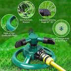 SS Automatic 360° Lawn Sprinkler 3 Arm 4 Nozzle for Watering Garden Plants/Pipe Hose Irrigation Yard Water Sprayer
