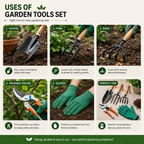 Premium 5-Piece Garden Tools Kit – Trowel, Fork, Rake, Shears & Gloves