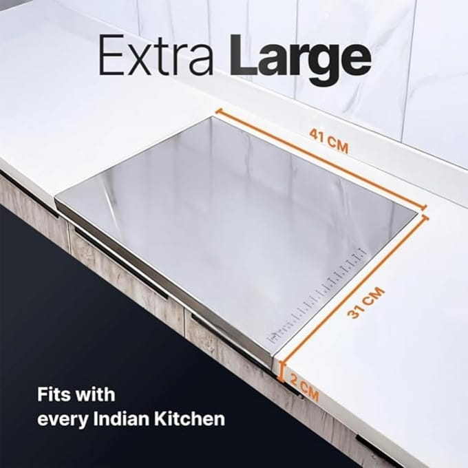 Large Countertop Stainless Steel Chopping Board for Kitchen, Fruit and Vegetable Cutting & Chopping Board