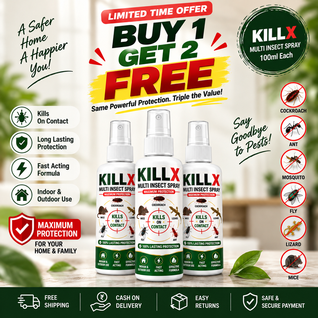 Buy 1 Get 2 FREE – KillX Multi Insect Spray 100ml | Fast-Acting Cockroach, Ant & Mosquito Killer