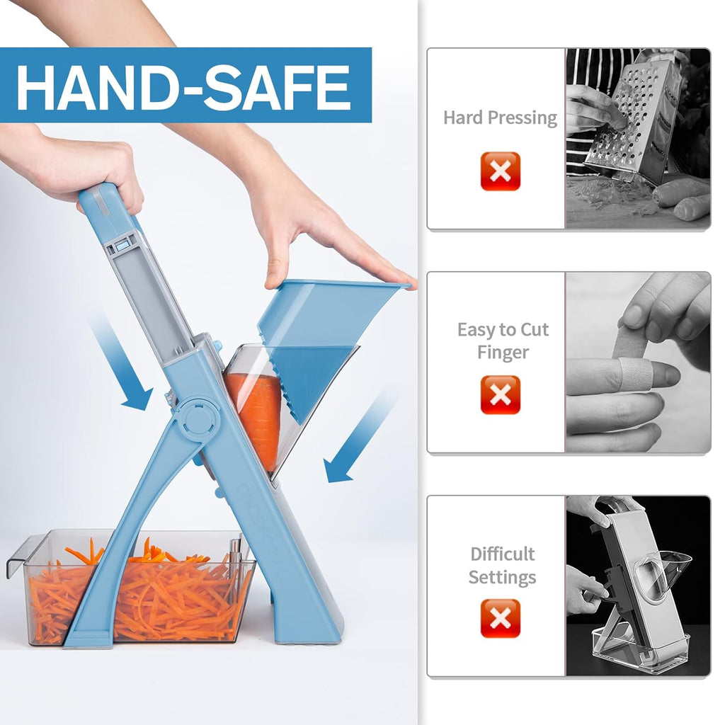 Multifunction Vegetable Chopper & Slicer for Kitchen | Manual Food Cutter with Interchangeable Stainless Steel Blades