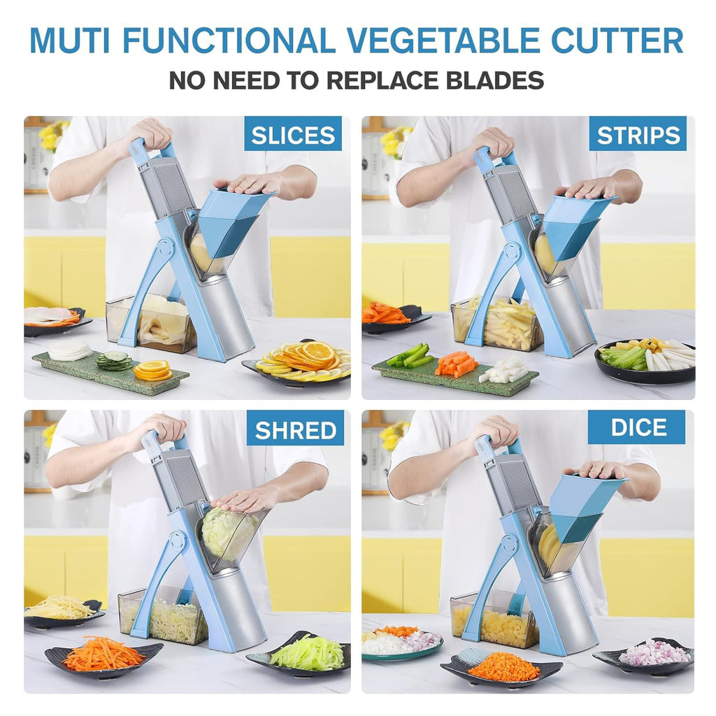 Multifunction Vegetable Chopper & Slicer for Kitchen | Manual Food Cutter with Interchangeable Stainless Steel Blades